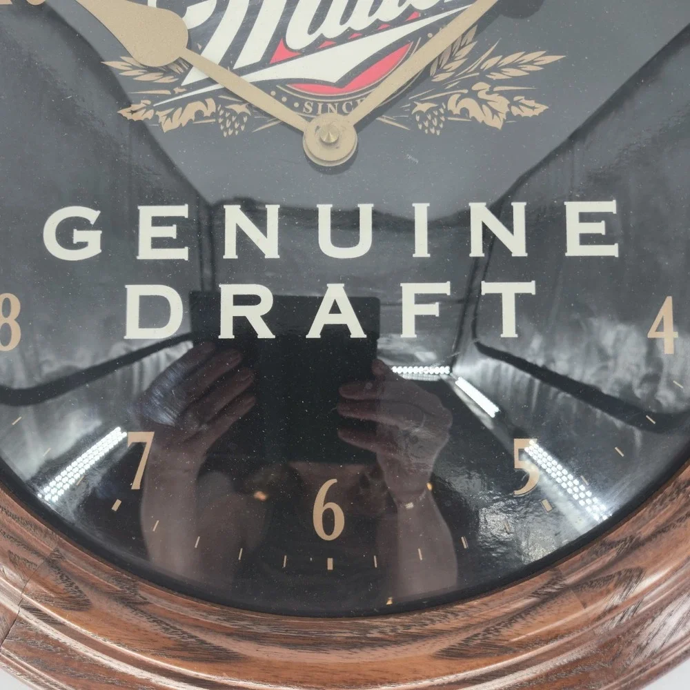 Vintage 1997 Miller Genuine Draft Beer Wood Wall Clock 16 Inch Parts REPAIR  USA